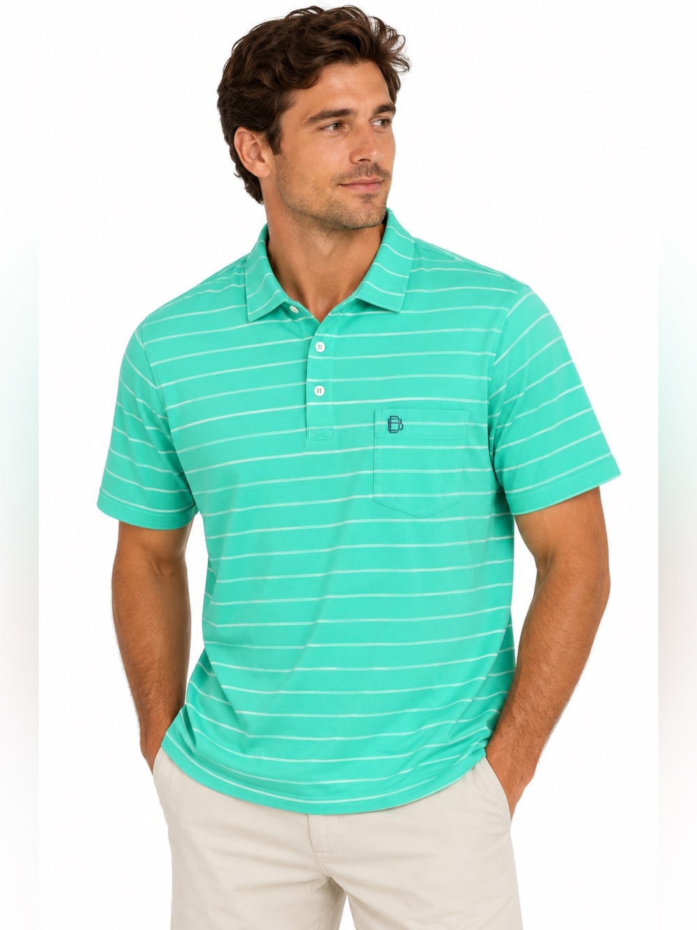 B. Draddy USA Green Striped Pima Cotton Golf Polo Shirt Men’s L